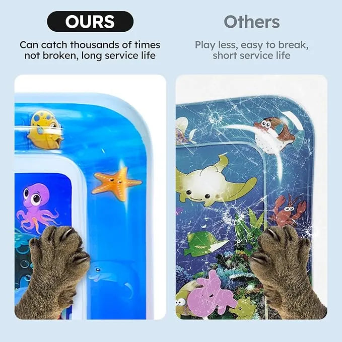 Durable cat water play mat that resists scratching and repeated pawing
